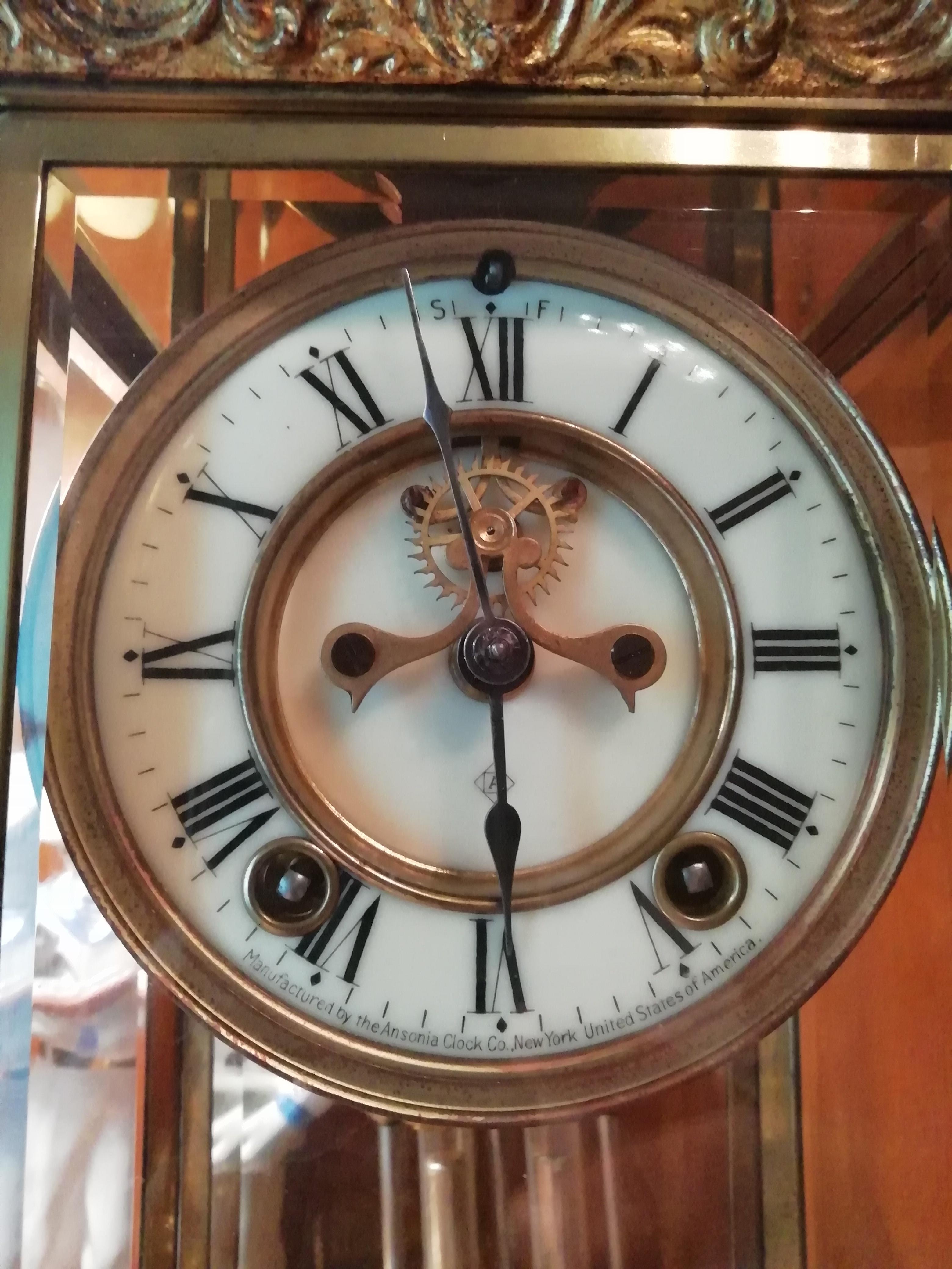 Часы каминные антикварные Ansonia Crown Crystal Regulator.- Brooklyn, New York USA. — 1904 г.